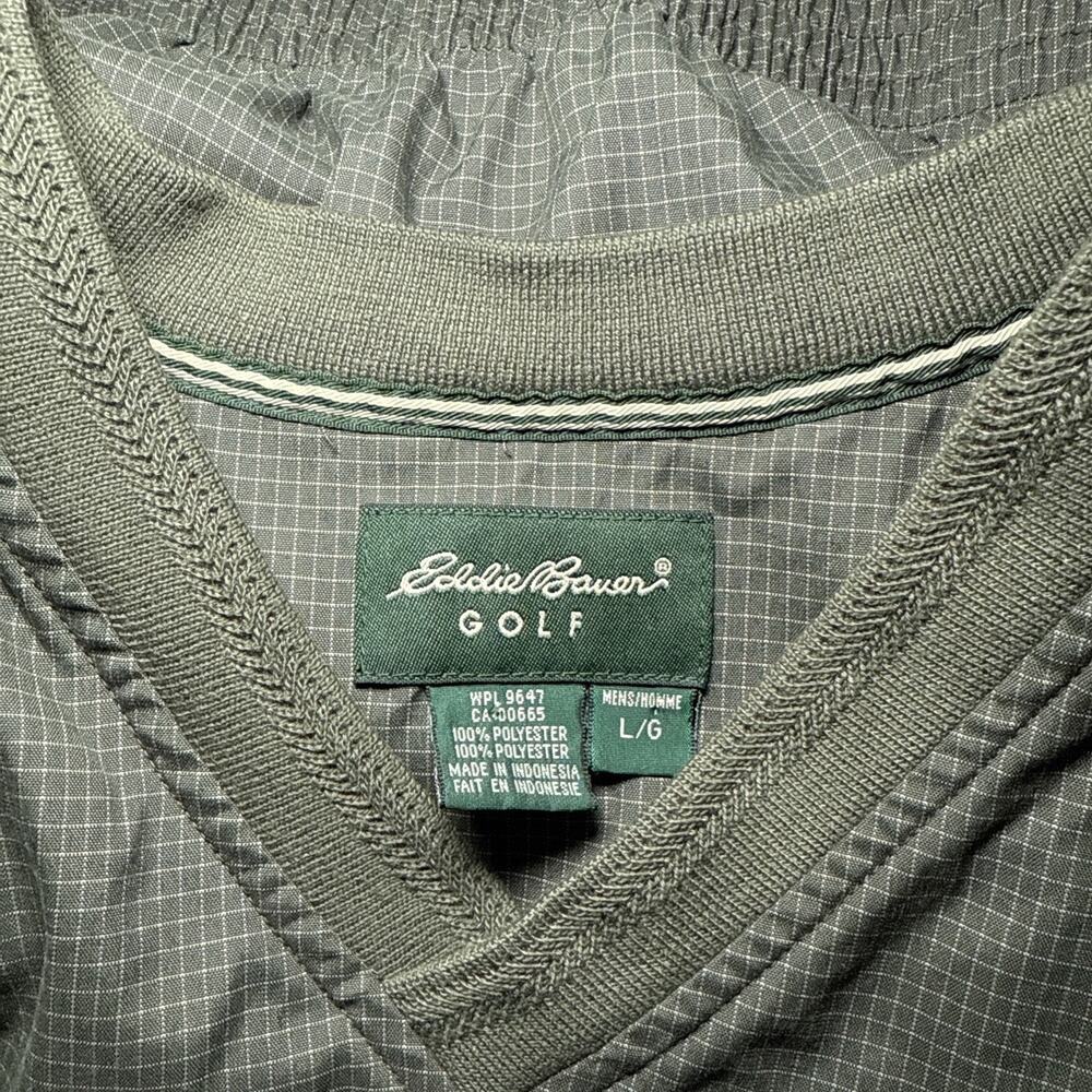 Eddie Bauer Golf Vest Mens Large Green Microcheck Windbreaker Pullover Pocket - Picture 5 of 7
